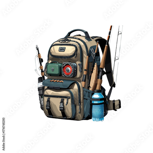Outdoor Fishing Gear Backpack Clipart – Sports & Hobby Illustration
