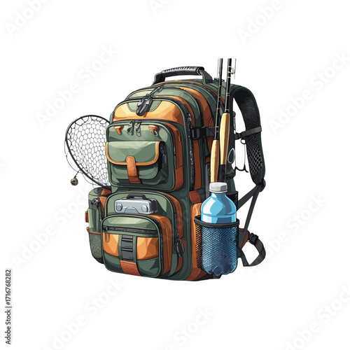 Adventure Fishing Backpack Clipart – Travel & Camping Equipment Illustration 
