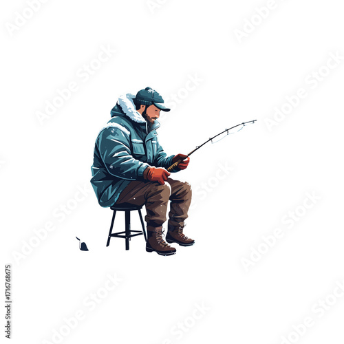 Fisherman on Stool with Fishing Rod - Digital Art & Hobby

