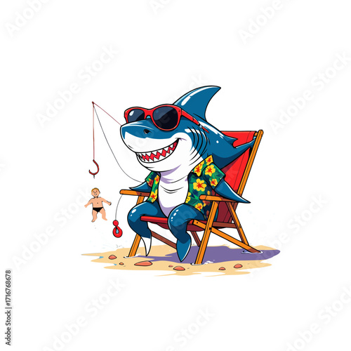 Relaxing Shark in Hawaiian Shirt & Sunglasses | Beach Life with a Twist
