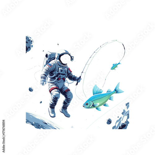 Unique Astronaut Fishing Illustration | Space Themed Art