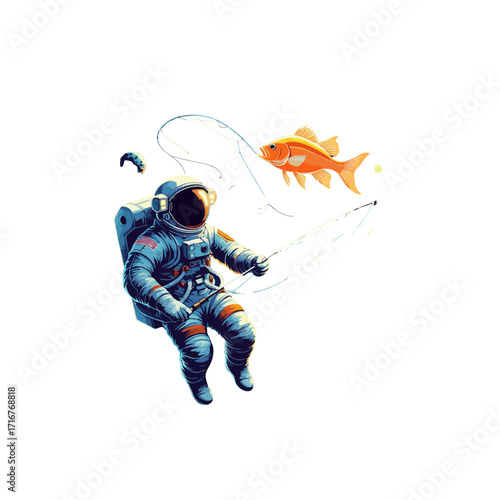 Astronaut Fishing Goldfish in Space Illustration | Surreal Space Art
