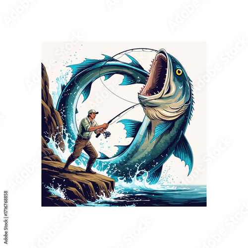 Epic Fishing Battle: Man vs. Giant Fish Trophy Catch
