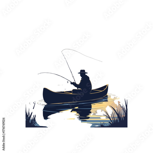 Lone Fisherman in Canoe Silhouette | Calm Water Fishing
