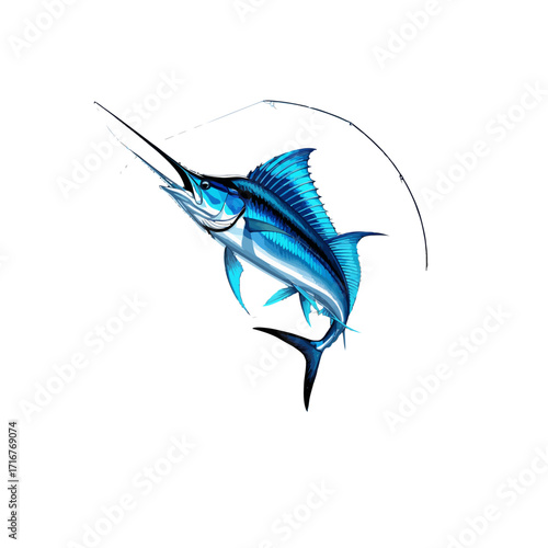 Blue Marlin Fishing Artwork | Dynamic Ocean Game Fish Illustration
