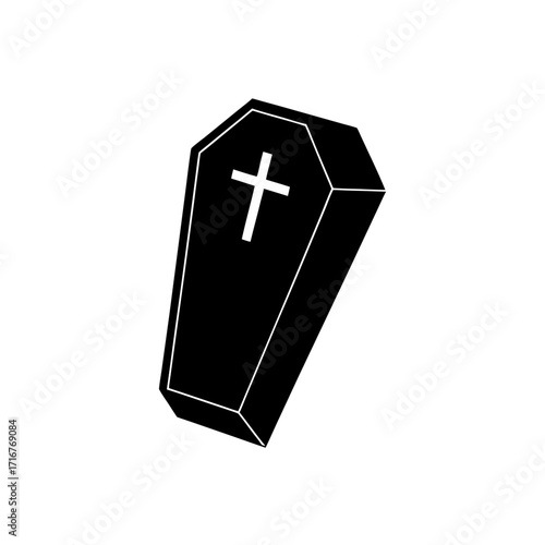 Black coffin with white cross