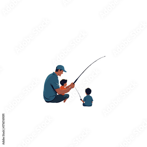 Father Son Fishing Illustration