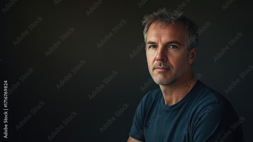 Naklejka premium Thoughtful Portrait of a Mature Man Against a Dark Background