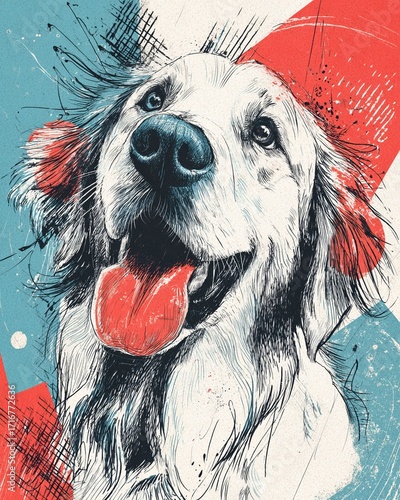 Vibrant pop-art illustration of a happy dog