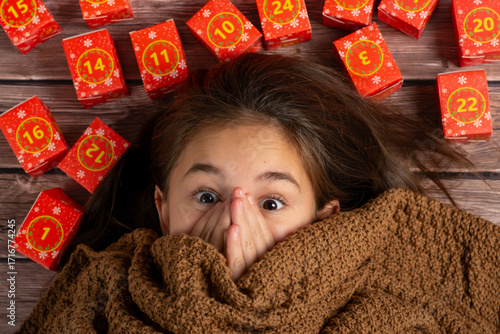 Christmas advent calendar in red color