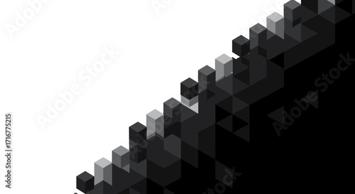 Isometric cubes in black and white arranged in a geometric background  
