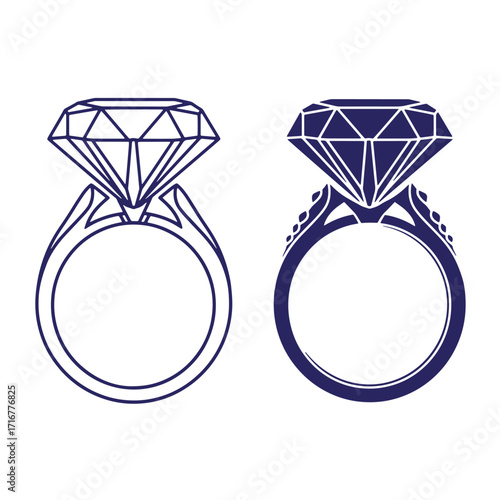 Two elegant diamond engagement rings in a clean and minimalist flat vector design