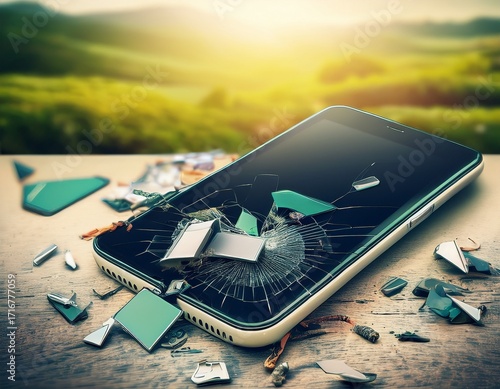 old recycling mobile smartphone break trash electronic junk device garbage