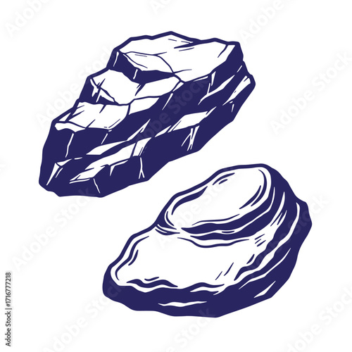 Two hand drawn ink rocks isolated on white background for nature inspired designs