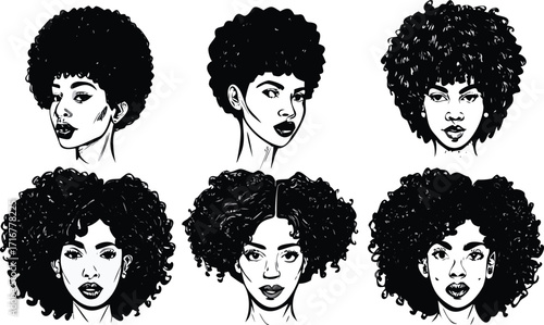 Diverse Afro Hair Styles Artistic Rendition of Black Beauty