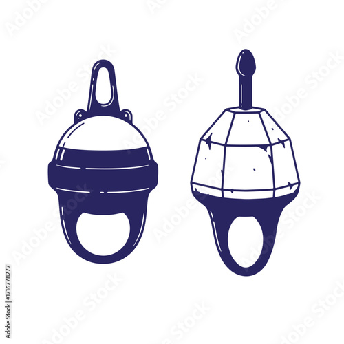 Two stylized naval buoys nautical marine vector illustration in indigo blue on white