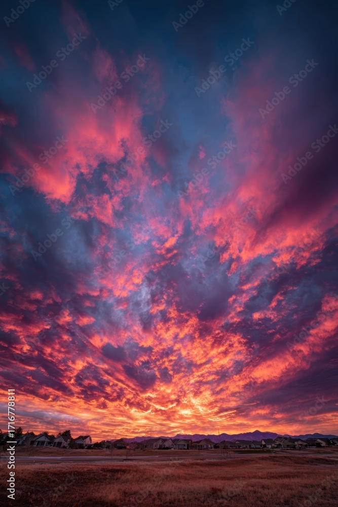 Naklejka premium Vibrant Sunset Sky Dramatic colors fiery cloudscape landscape photography Colorful clouds at sunset Nature scene background image