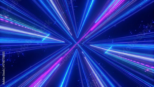 Futuristic Abstract Light Burst with Glowing Lines on Dark Background