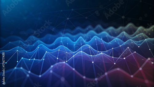 Futuristic Abstract Data Visualization with Glowing Network Lines and Gradient Waves