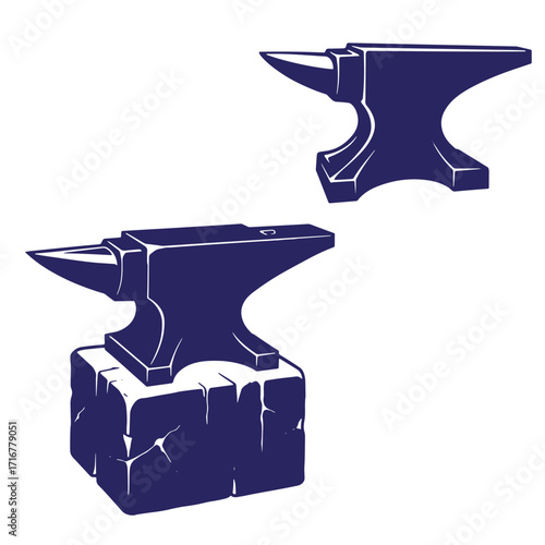 Vector illustration of two blacksmithing anvils featuring detailed metalwork crafting elements