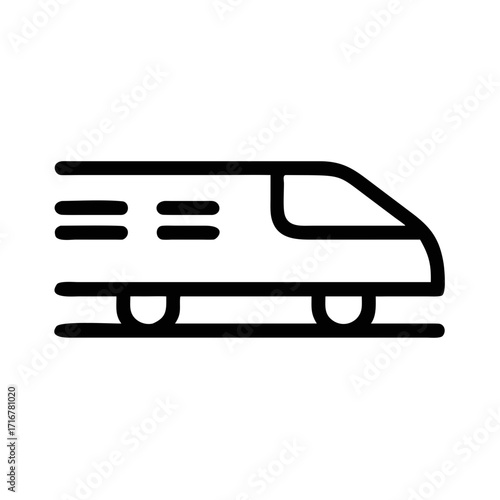 Stylized outline of a high-speed train moving forward on white background bullet train