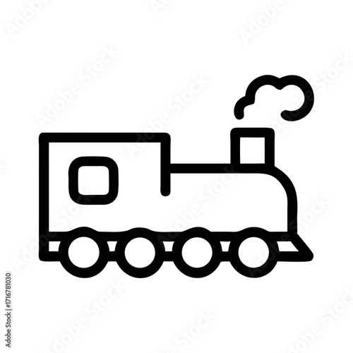 Thin line art icon of a steam train with smoke emitting from its chimney outline