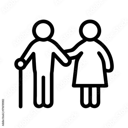 Elderly Couple Holding Hands Outline Icon vector illustration