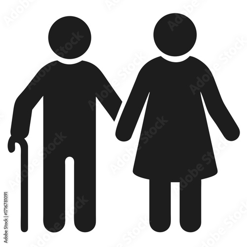 Elderly Couple Holding Hands Silhouette Icon vector illustration