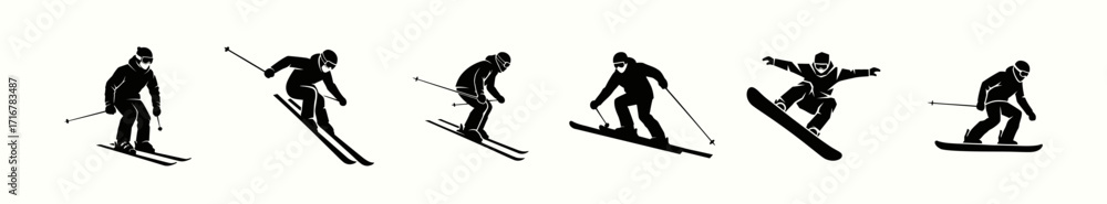 Obraz premium Skiers and Snowboarders in Winter Sports Action Silhouette