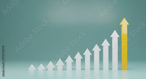Rising arrows showing business growth with standout yellow bar