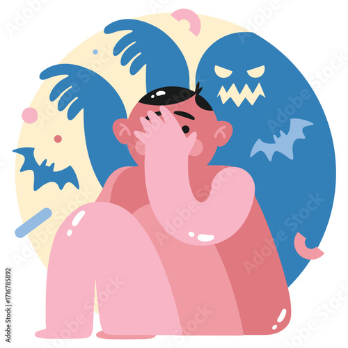 Mental Health Vector Illustration. Flat Minimal Design. Editable Illustration for Web, Mobile, Print