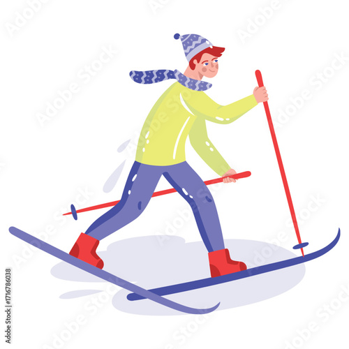 Ski Vector Illustration. Flat Minimal Design. Editable Illustration for Web, Mobile, Print