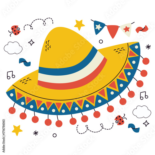 Sombrero Vector Illustration. Flat Minimal Design. Editable Illustration for Web, Mobile, Print