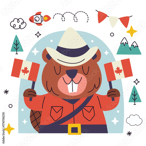 Beaver Vector Illustration. Flat Minimal Design. Editable Illustration for Web, Mobile, Print
