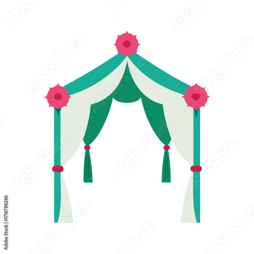 wedding pavilion mockup with floral archway and drapes