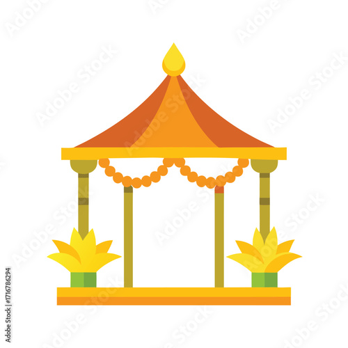 wedding pavilion with banana saplings at four corners