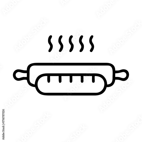 Hot dog icon with steam lines on minimalistic background  