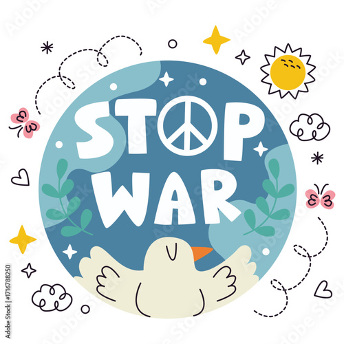 Stop War Vector Illustration. Flat Minimal Design. Editable Illustration for Web, Mobile, Print