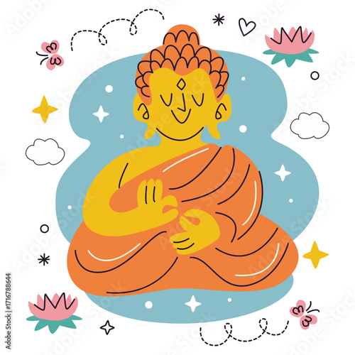 Buddha Vector Illustration. Flat Minimal Design. Editable Illustration for Web, Mobile, Print
