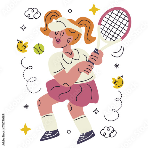 Tennis Vector Illustration. Flat Minimal Design. Editable Illustration for Web, Mobile, Print