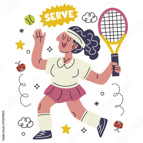 Tennis Vector Illustration. Flat Minimal Design. Editable Illustration for Web, Mobile, Print