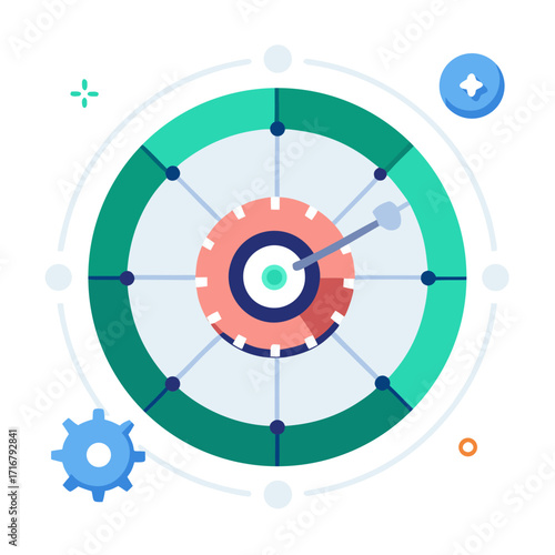 Circular diagram with clock hands and gear representing time management vector illustration