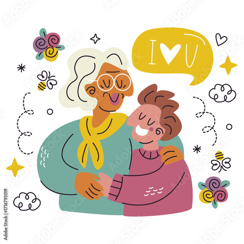 Grandmother Vector Illustration. Flat Minimal Design. Editable Illustration for Web, Mobile, Print