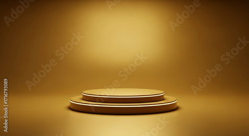 Golden podium stage for product display, minimal background