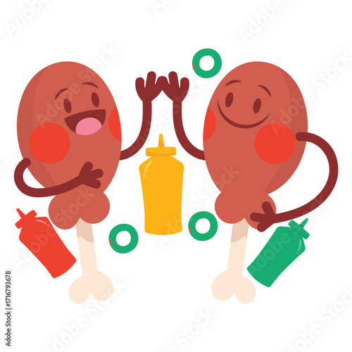 Fried Chicken Vector Illustration. Flat Minimal Design. Editable Illustration for Web, Mobile, Print