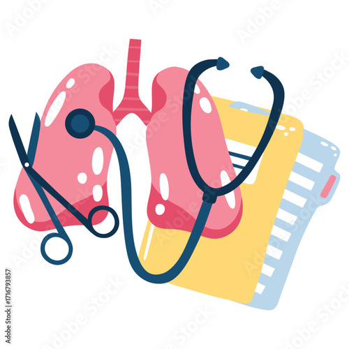 Lungs Vector Illustration. Flat Minimal Design. Editable Illustration for Web, Mobile, Print