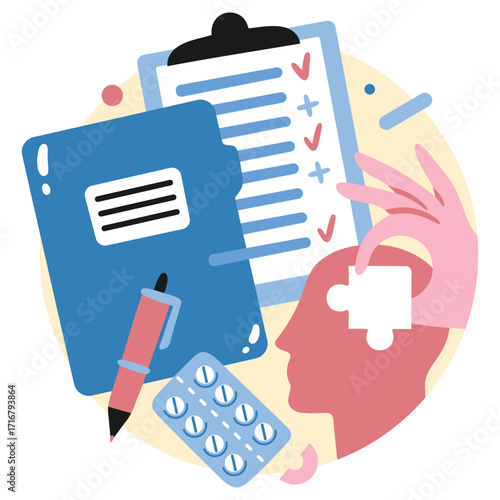 Mental Health Vector Illustration. Flat Minimal Design. Editable Illustration for Web, Mobile, Print