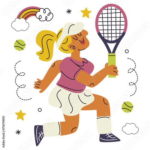 Tennis Vector Illustration. Flat Minimal Design. Editable Illustration for Web, Mobile, Print