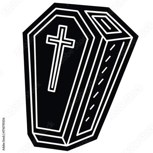 coffin with cross vector icon