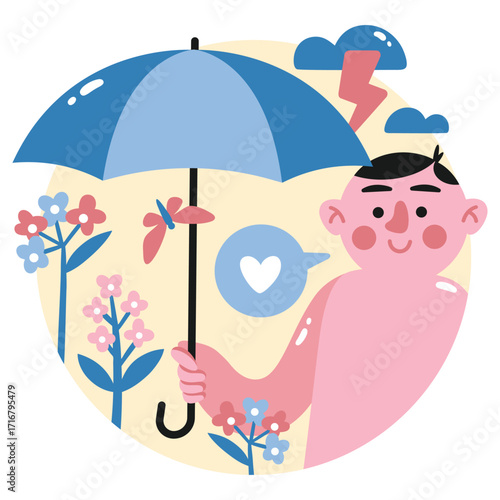 Mental Health Vector Illustration. Flat Minimal Design. Editable Illustration for Web, Mobile, Print
